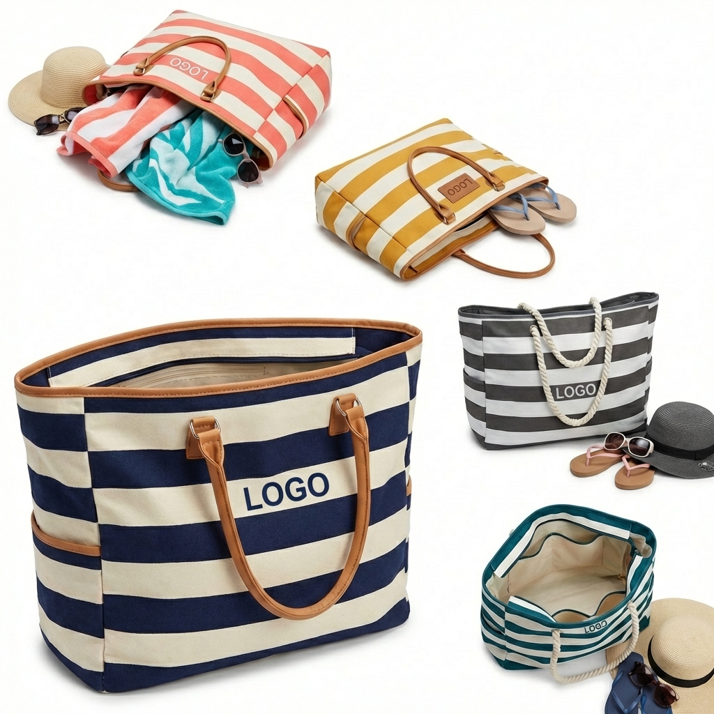 Nautical Striped Canvas Carryall Tote
