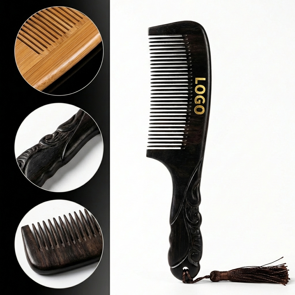 Elegant Dark Wood Grooming Comb with Gold Accent and Tassel