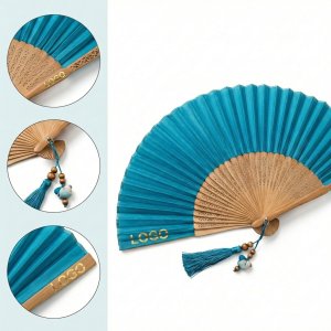 Natural Bamboo Handheld Folding Fan with Decorative Tassel