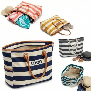 Nautical Striped Canvas Carryall Tote
