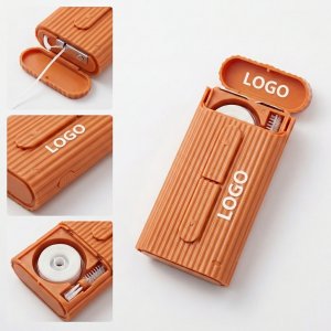 Ribbed Texture Portable Dental Floss Dispenser with Integrated Brush