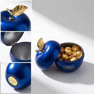 Metallic Apple-Shaped Keepsake Container with Gold Leaf Finial
